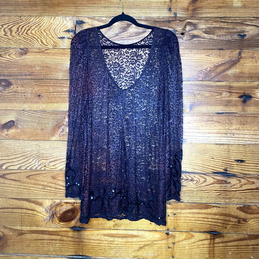 Black Sequin and Lace tunic coverup O/S